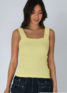 Square Neck Tank Top-Yellow